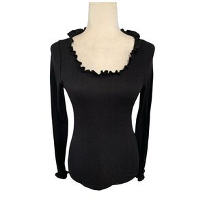 chaser womens solid black ribbed long sleeve sweater top small